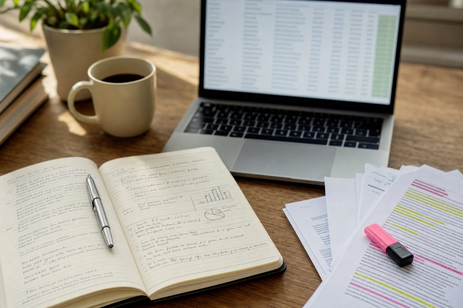 Illustrative desk scene representing our fact-checking and editorial review process